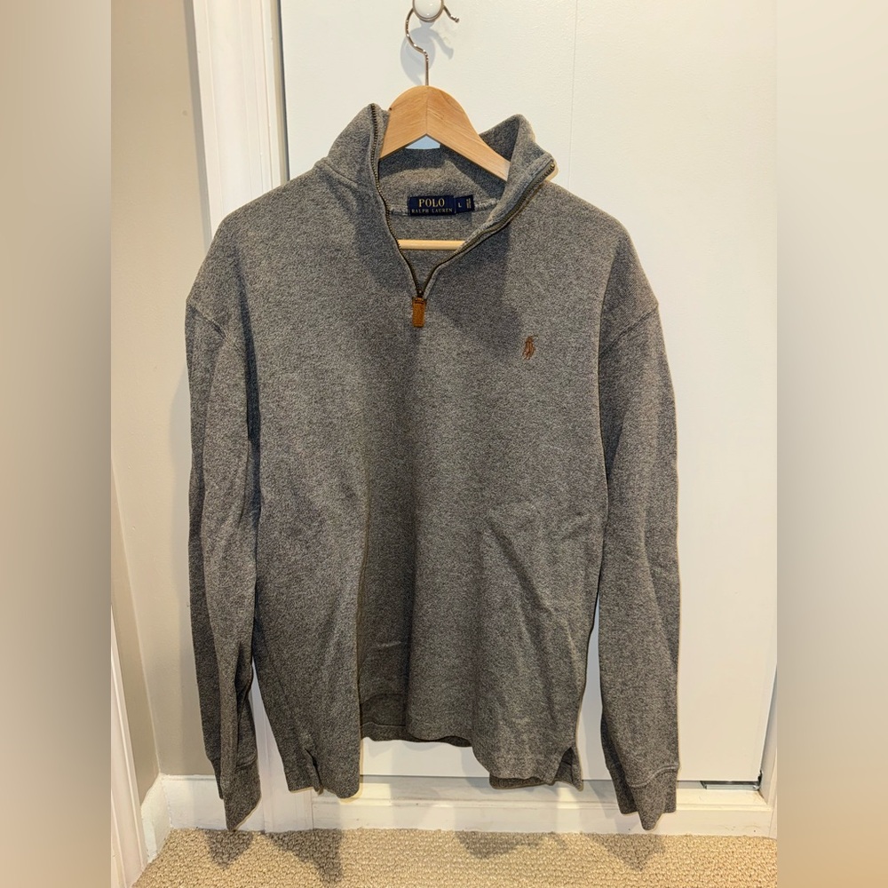 Men’s gray polo quarter zip sweater